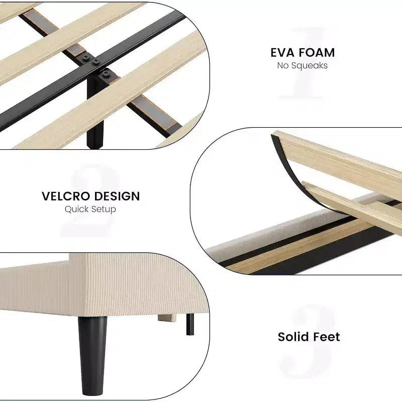 Base de cama King con cabecero alado, cama tipo plataforma tapizada en terciopelo, no necesita somier, soporte de listones de madera, sin ruidos, fácil montaje