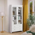 TYBOATLE White Bookshelf and Bookcas, Modern Display Cabinet with Glass, Large Bookshelves with Storage Cabinet for Home Office, Commercial