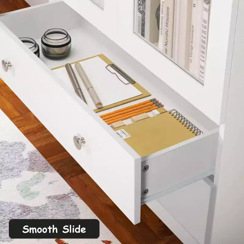 Estantería blanca y librería, vitrina moderna con cristal, estanterías grandes con gabinete de almacenamiento para oficina en casa, comercial