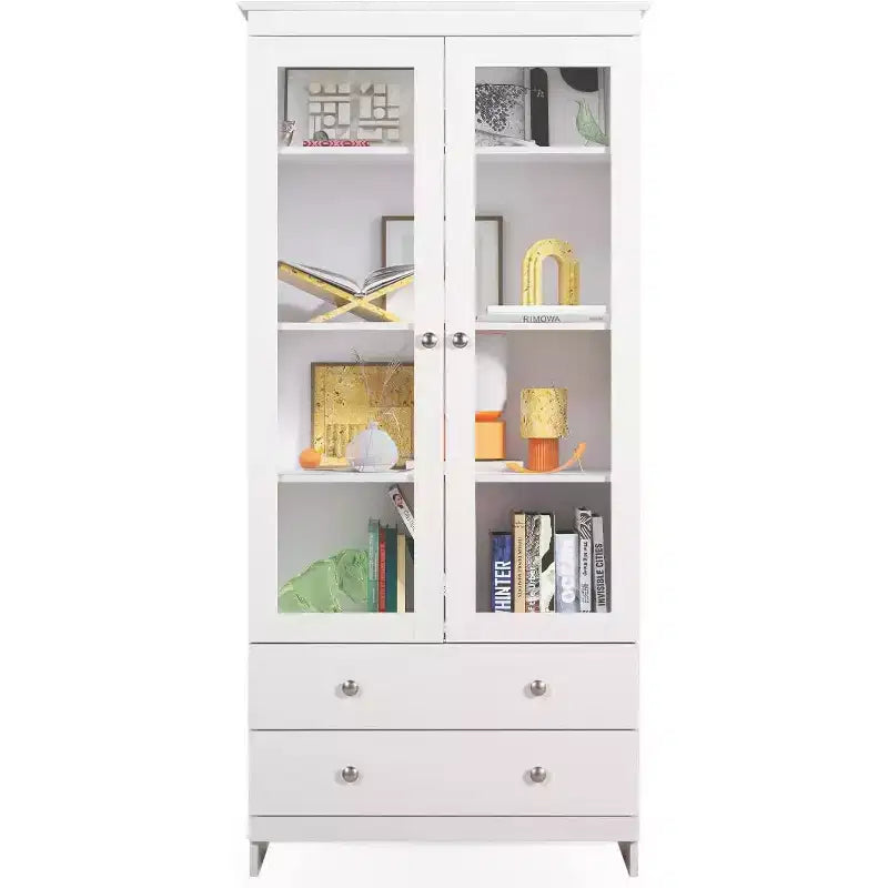 Estantería blanca y librería, vitrina moderna con cristal, estanterías grandes con gabinete de almacenamiento para oficina en casa, comercial