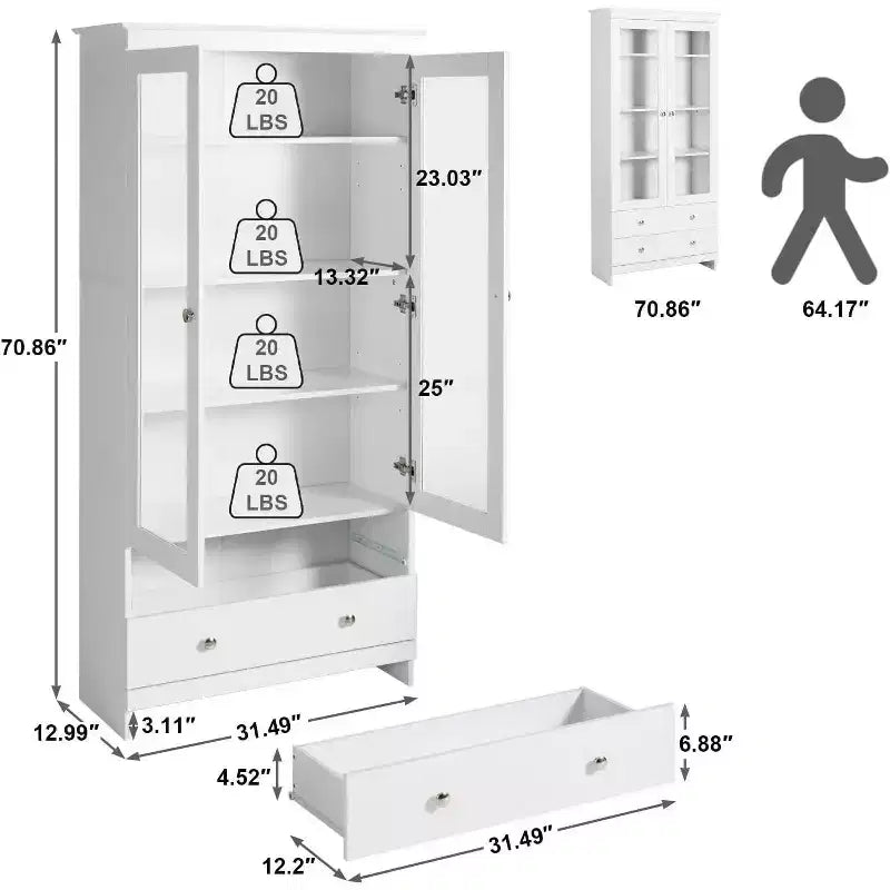 Estantería blanca y librería, vitrina moderna con cristal, estanterías grandes con gabinete de almacenamiento para oficina en casa, comercial
