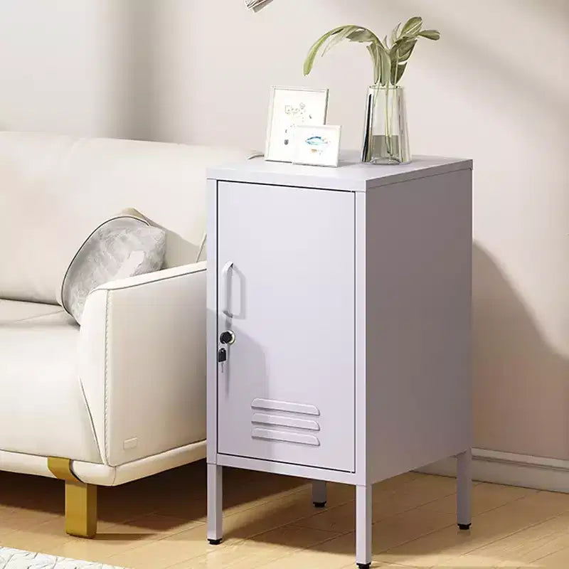 Mesita de Noche Metálica, Mesita de Noche con una Sola Puerta y 2 Estantes Ajustables, Armario Lateral Moderno para Dormitorio, Sala de Estar, Oficina