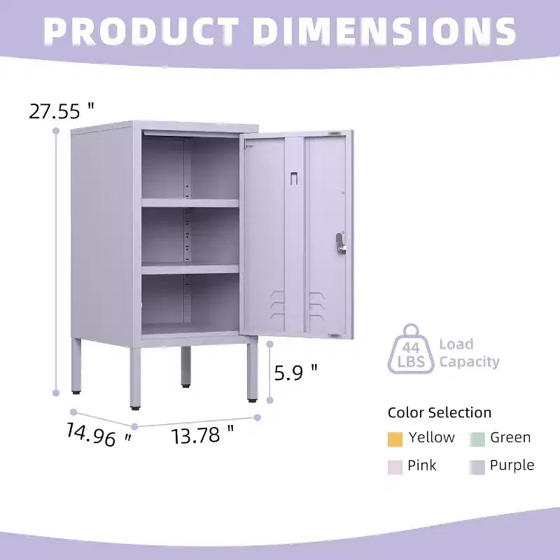 Mesita de Noche Metálica, Mesita de Noche con una Sola Puerta y 2 Estantes Ajustables, Armario Lateral Moderno para Dormitorio, Sala de Estar, Oficina