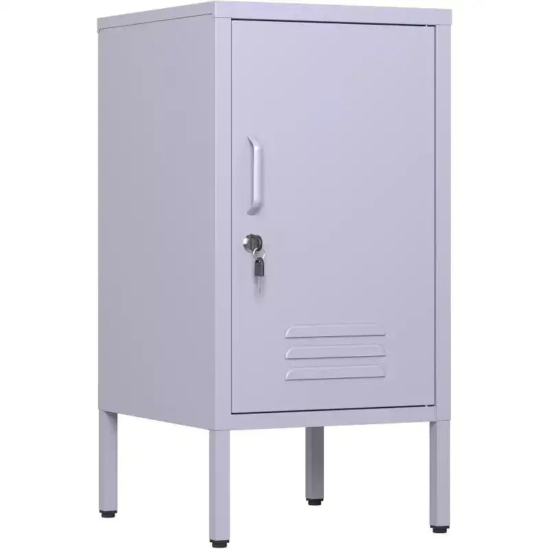 Mesita de Noche Metálica, Mesita de Noche con una Sola Puerta y 2 Estantes Ajustables, Armario Lateral Moderno para Dormitorio, Sala de Estar, Oficina
