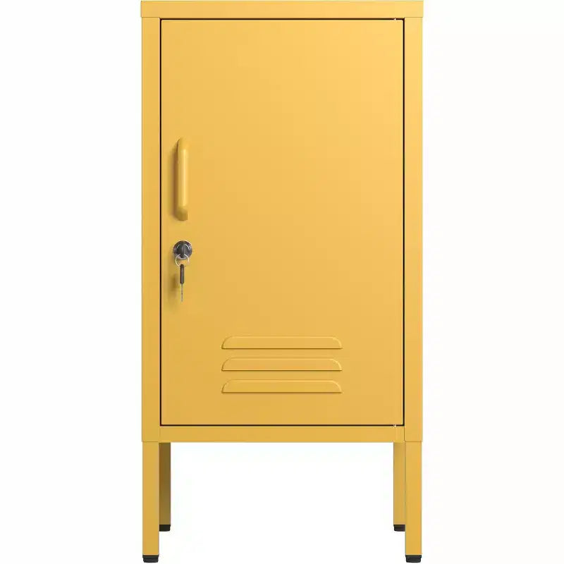 Mesita de Noche Metálica, Mesita de Noche con una Sola Puerta y 2 Estantes Ajustables, Armario Lateral Moderno para Dormitorio, Sala de Estar, Oficina