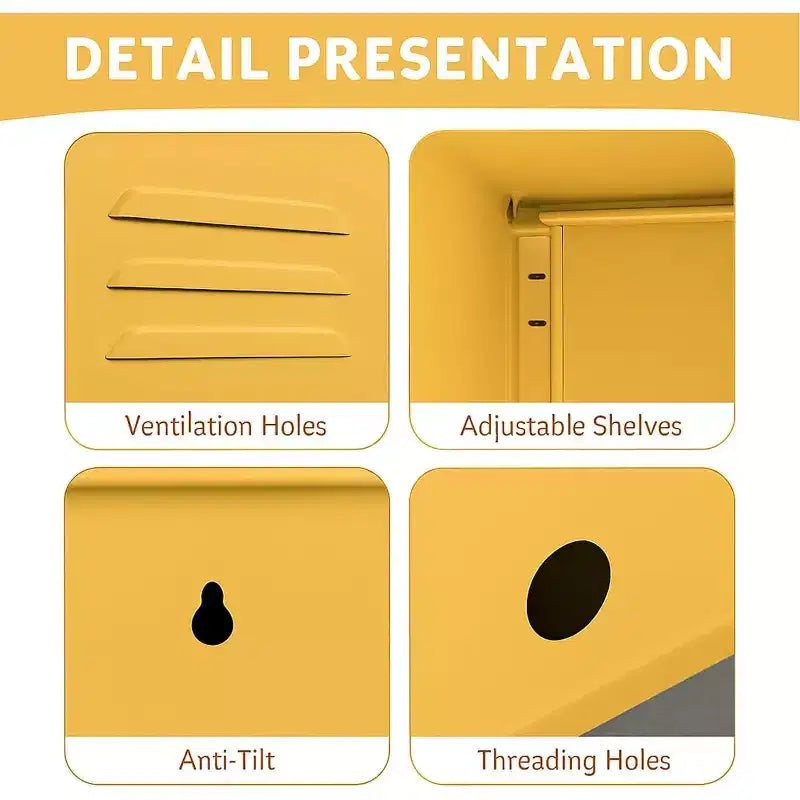 Mesita de Noche Metálica, Mesita de Noche con una Sola Puerta y 2 Estantes Ajustables, Armario Lateral Moderno para Dormitorio, Sala de Estar, Oficina