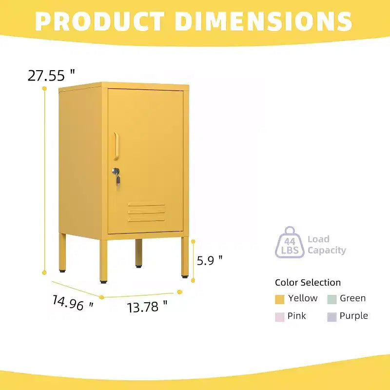 Mesita de Noche Metálica, Mesita de Noche con una Sola Puerta y 2 Estantes Ajustables, Armario Lateral Moderno para Dormitorio, Sala de Estar, Oficina