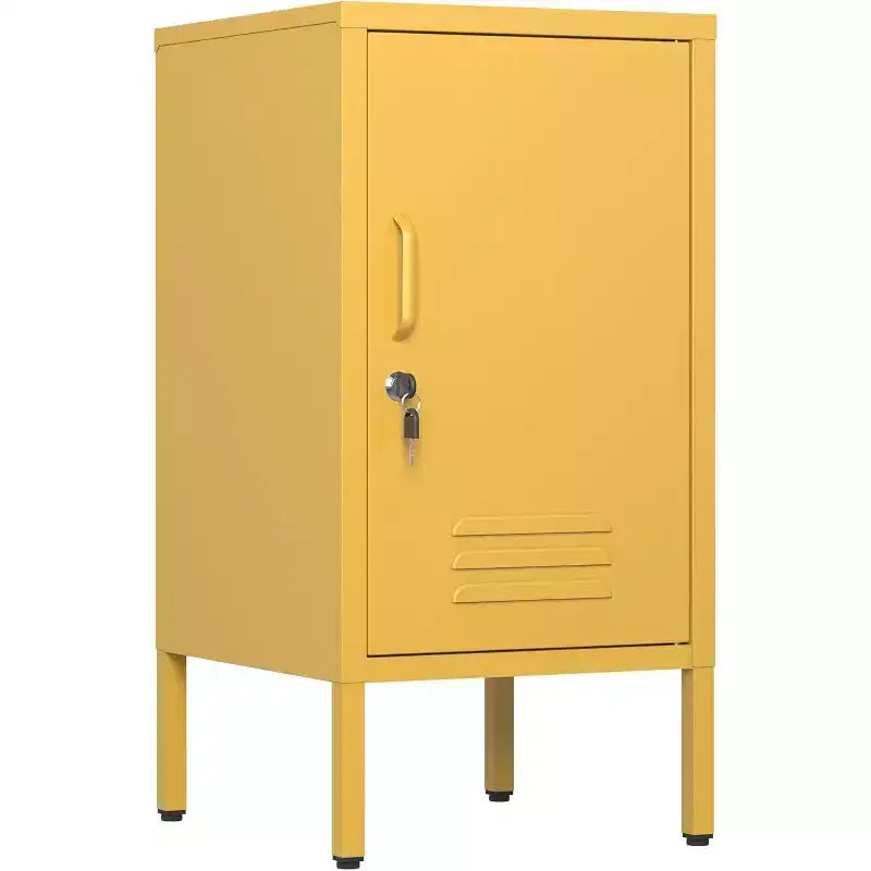 Mesita de Noche Metálica, Mesita de Noche con una Sola Puerta y 2 Estantes Ajustables, Armario Lateral Moderno para Dormitorio, Sala de Estar, Oficina