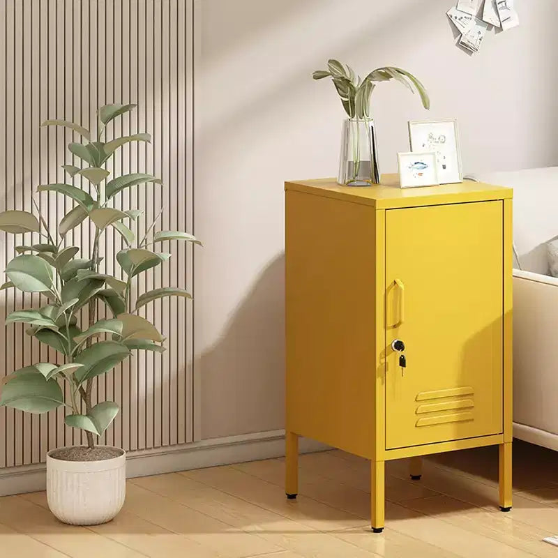 Metal Locker End Table, Single Door Nightstand with 2 Adjustable Shelves, Modern Bedside Side Cabinet for Bedroom, Living Room, Office