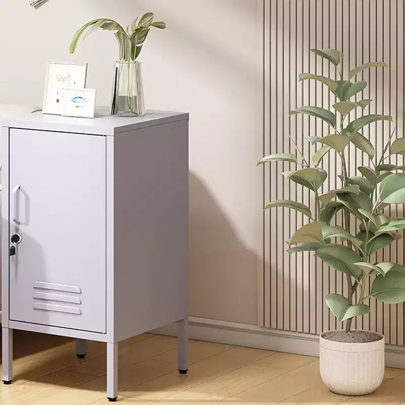 Mesita de Noche Metálica, Mesita de Noche con una Sola Puerta y 2 Estantes Ajustables, Armario Lateral Moderno para Dormitorio, Sala de Estar, Oficina