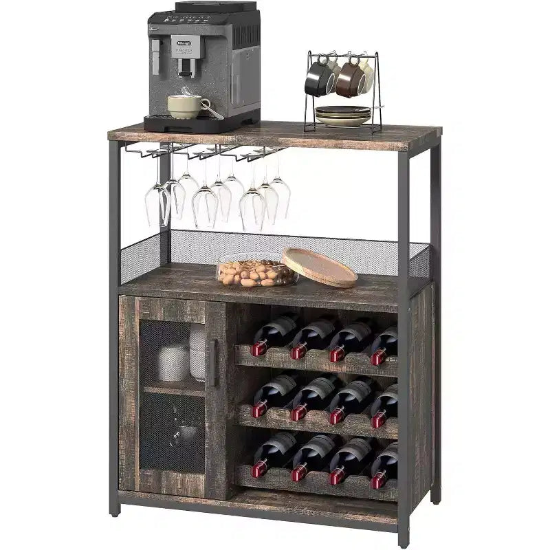 Bar compacto - Almacenamiento de vino con estantes ajustables y soporte para copas
