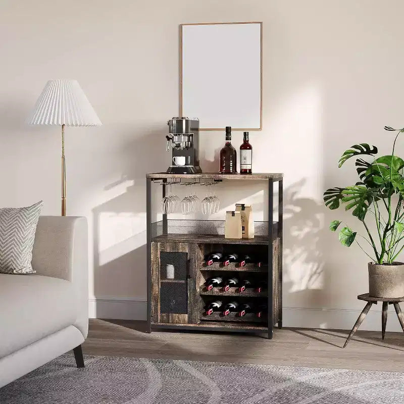 Bar compacto - Almacenamiento de vino con estantes ajustables y soporte para copas