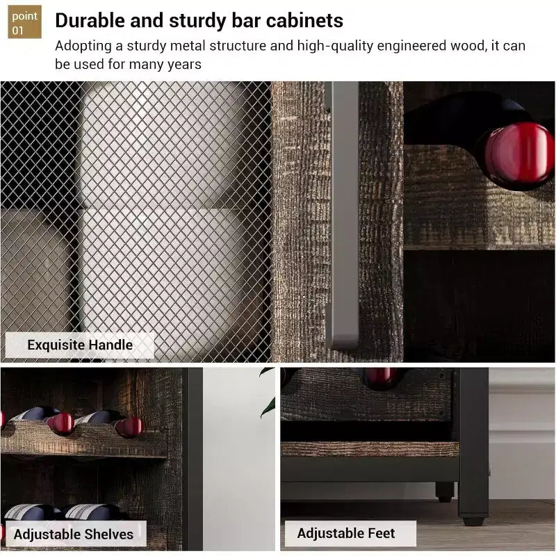 Bar compacto - Almacenamiento de vino con estantes ajustables y soporte para copas