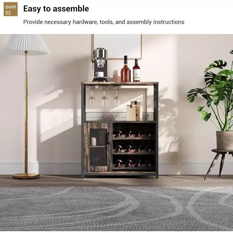 Bar compacto - Almacenamiento de vino con estantes ajustables y soporte para copas