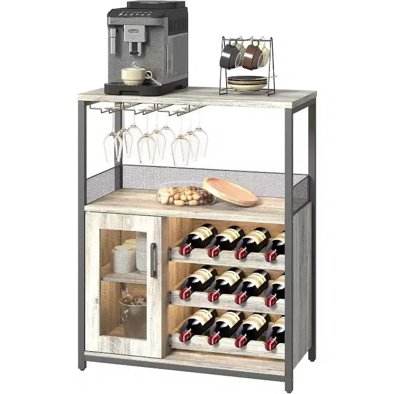 Bar compacto - Almacenamiento de vino con estantes ajustables y soporte para copas