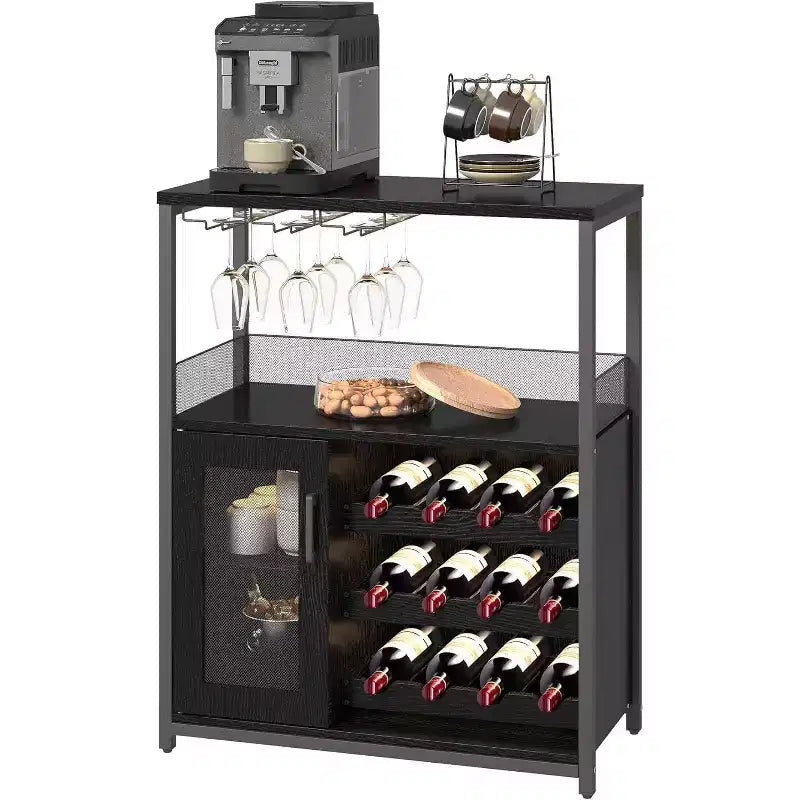 Bar compacto - Almacenamiento de vino con estantes ajustables y soporte para copas