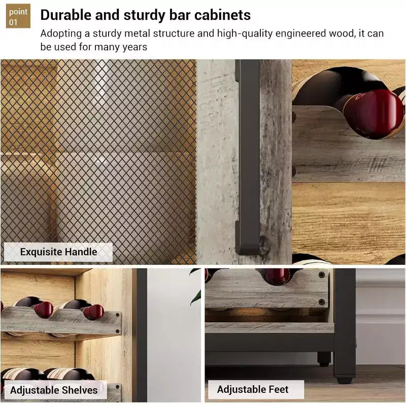 Bar compacto - Almacenamiento de vino con estantes ajustables y soporte para copas