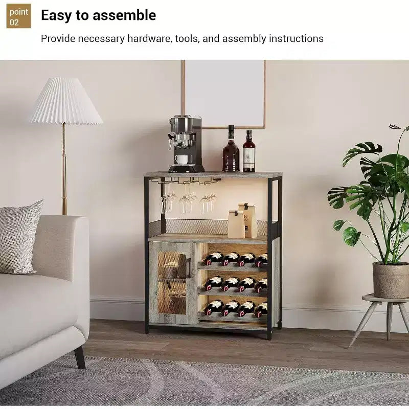 Bar compacto - Almacenamiento de vino con estantes ajustables y soporte para copas