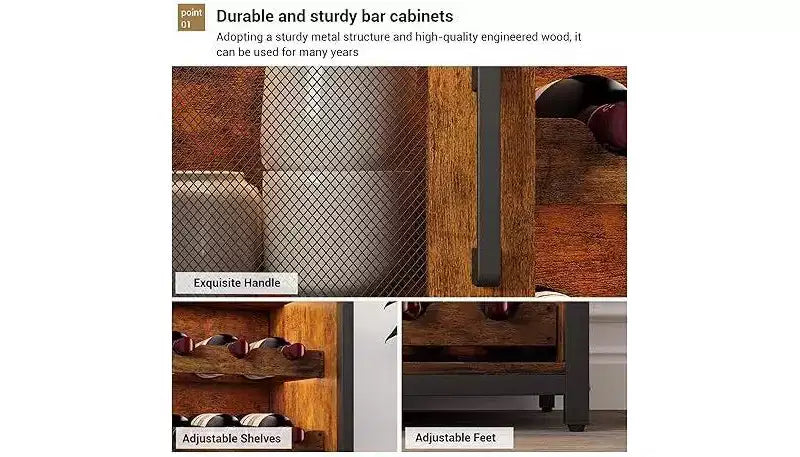 Bar compacto - Almacenamiento de vino con estantes ajustables y soporte para copas