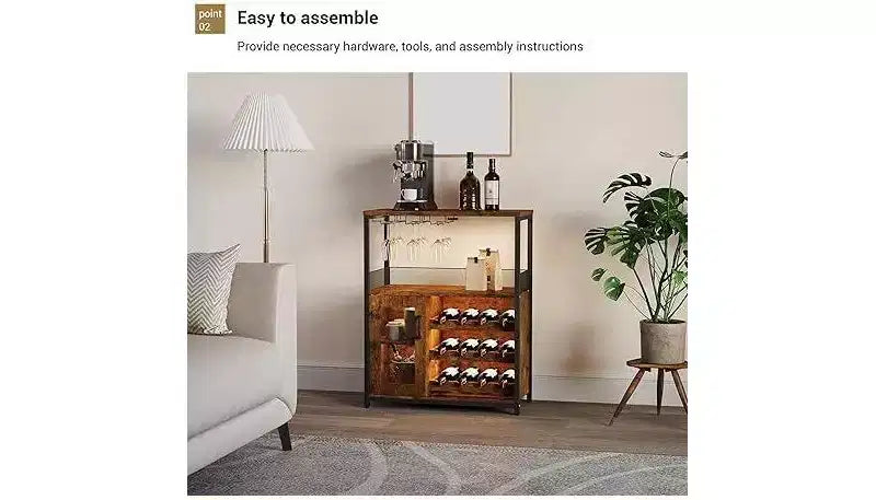 Bar compacto - Almacenamiento de vino con estantes ajustables y soporte para copas