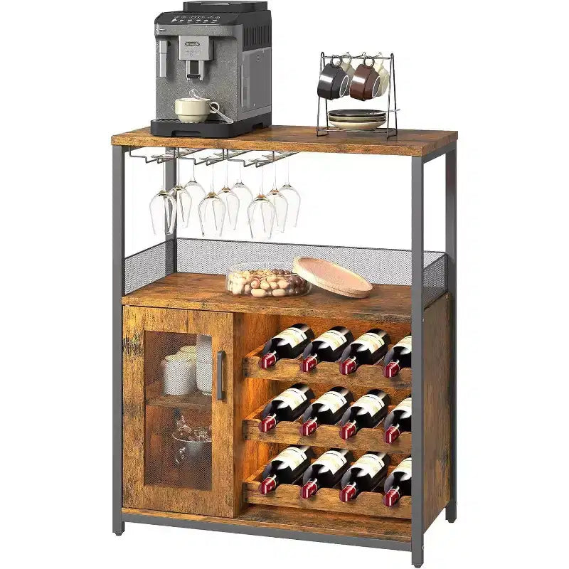 Bar compacto - Almacenamiento de vino con estantes ajustables y soporte para copas