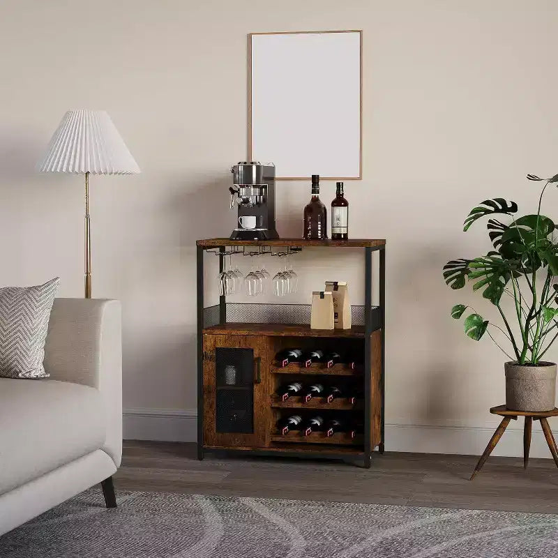Bar compacto - Almacenamiento de vino con estantes ajustables y soporte para copas