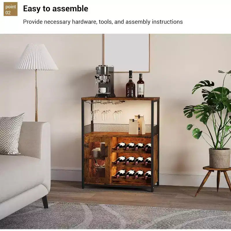 Bar compacto - Almacenamiento de vino con estantes ajustables y soporte para copas
