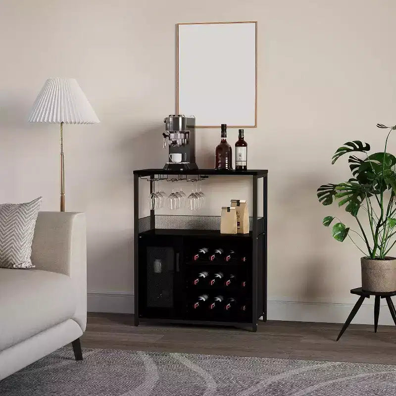 Bar compacto - Almacenamiento de vino con estantes ajustables y soporte para copas