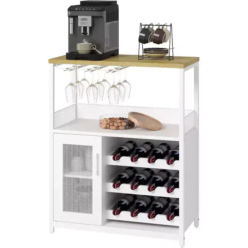 Bar compacto - Almacenamiento de vino con estantes ajustables y soporte para copas