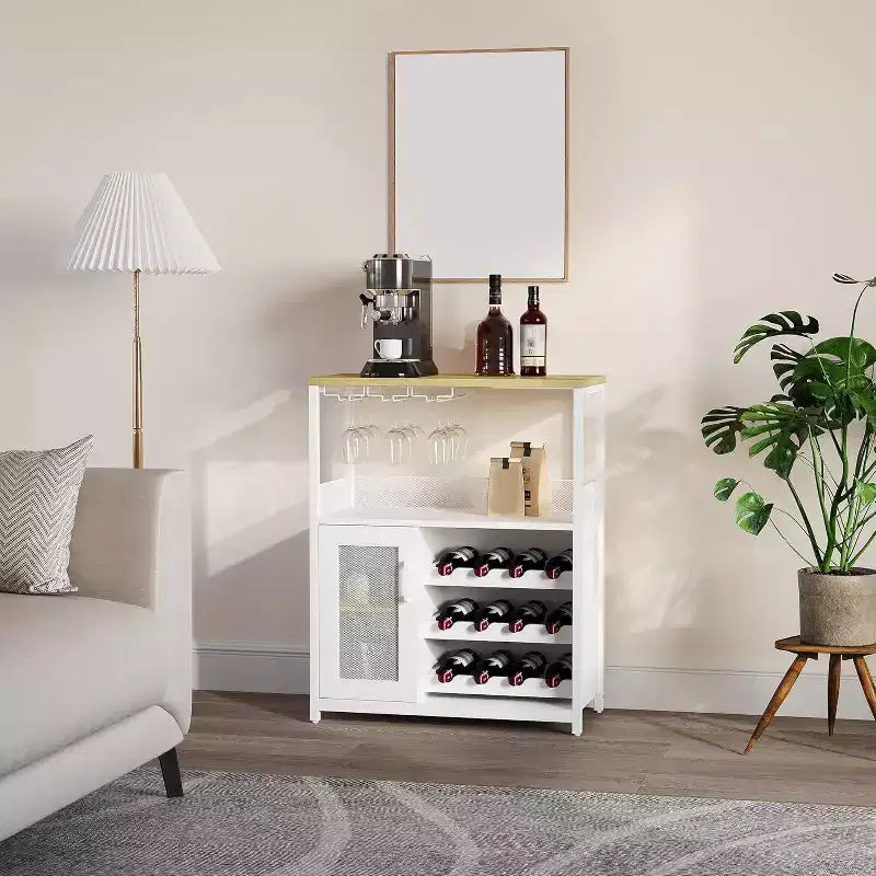 Bar compacto - Almacenamiento de vino con estantes ajustables y soporte para copas