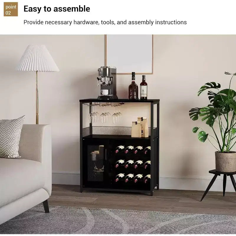 Bar compacto - Almacenamiento de vino con estantes ajustables y soporte para copas