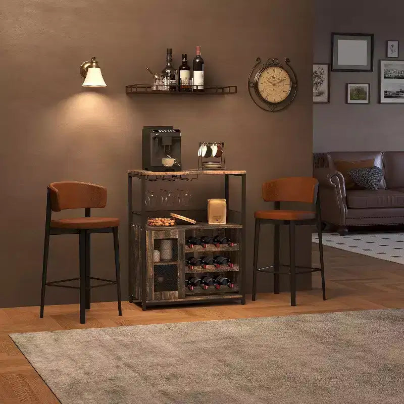 Bar compacto - Almacenamiento de vino con estantes ajustables y soporte para copas