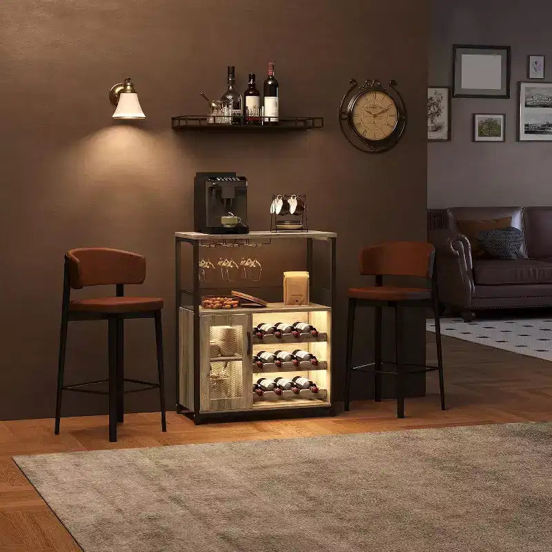 Bar compacto - Almacenamiento de vino con estantes ajustables y soporte para copas