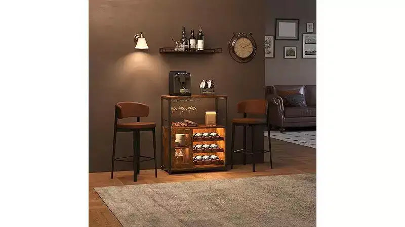 Bar compacto - Almacenamiento de vino con estantes ajustables y soporte para copas