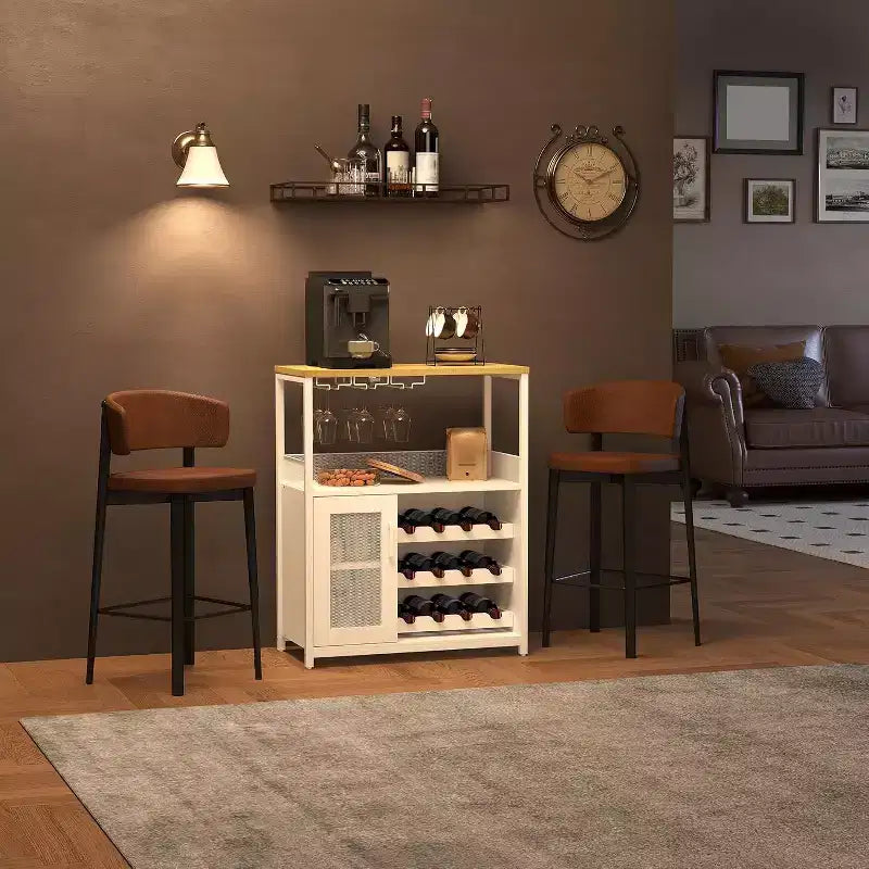 Bar compacto - Almacenamiento de vino con estantes ajustables y soporte para copas