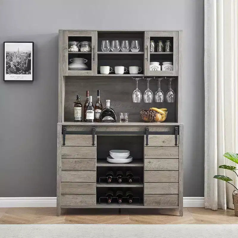 Bar compacto - Almacenamiento de vino con estantes ajustables y soporte para copas