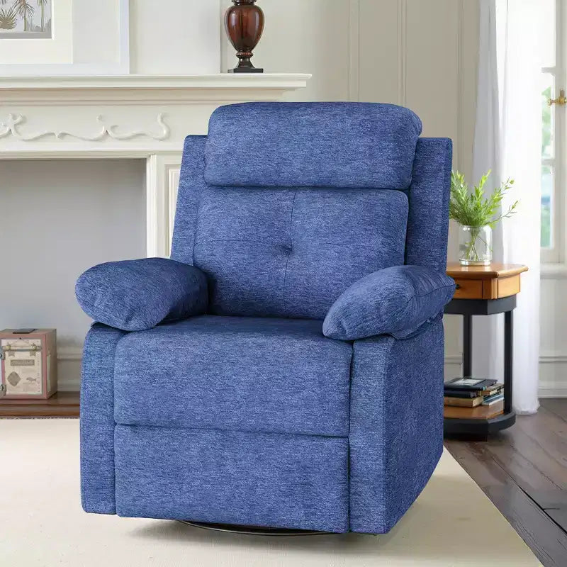 MAYEERTY Blue Small Swivel Rocker Recliner Space Saving Design for Women Fits Bedroom Living Room