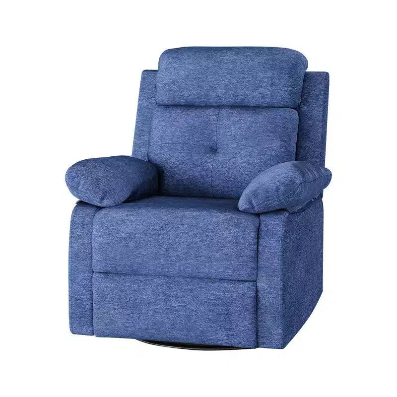 Mecedora reclinable giratoria pequeña azul, diseño que ahorra espacio para mujeres, ideal para dormitorio o sala de estar