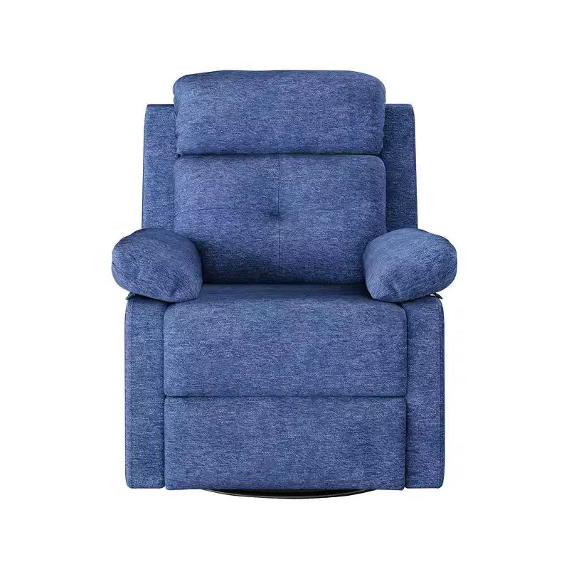 Mecedora reclinable giratoria pequeña azul, diseño que ahorra espacio para mujeres, ideal para dormitorio o sala de estar