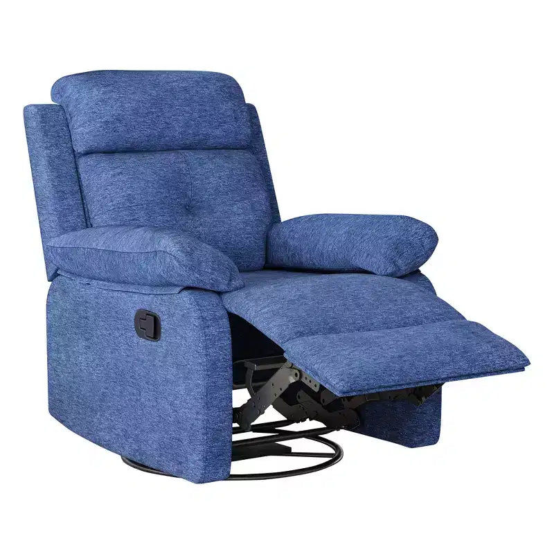 Mecedora reclinable giratoria pequeña azul, diseño que ahorra espacio para mujeres, ideal para dormitorio o sala de estar