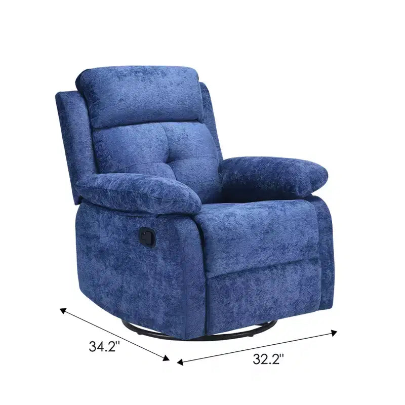 Mecedora reclinable giratoria pequeña azul, diseño que ahorra espacio para mujeres, ideal para dormitorio o sala de estar