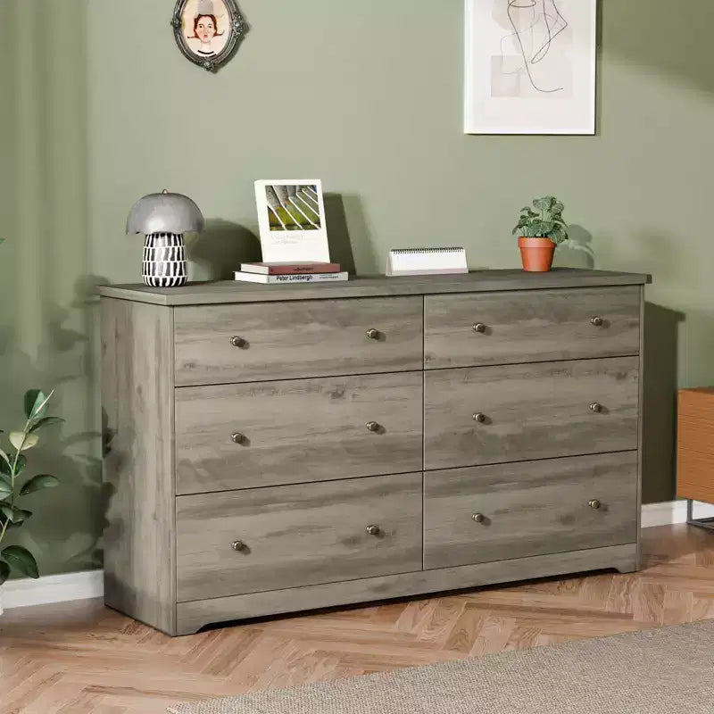 Cómoda de 6 cajones de aglomerado gris de 150 cm (59,06 pulg.) de ancho
