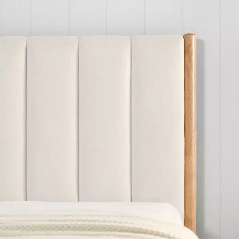 Base de cama de plataforma de madera totalmente tapizada