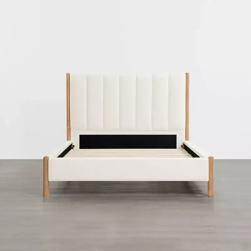 Base de cama de plataforma de madera totalmente tapizada
