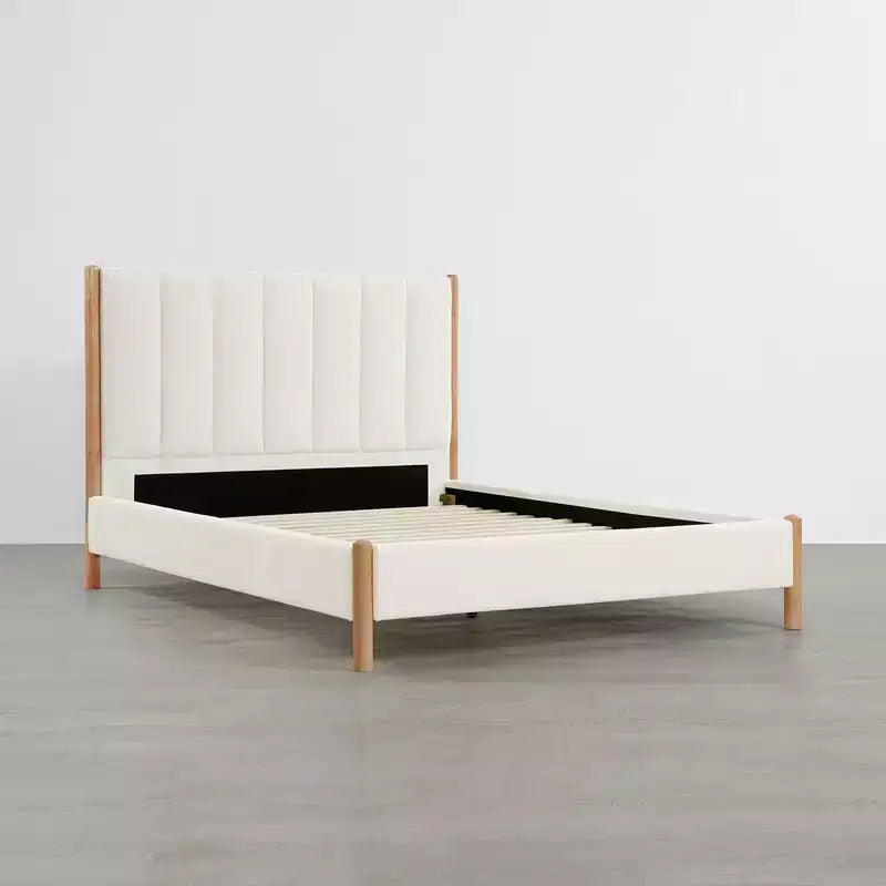 Base de cama de plataforma de madera totalmente tapizada