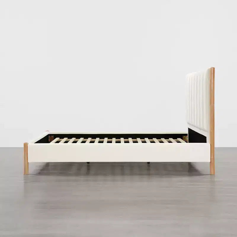 Base de cama de plataforma de madera totalmente tapizada