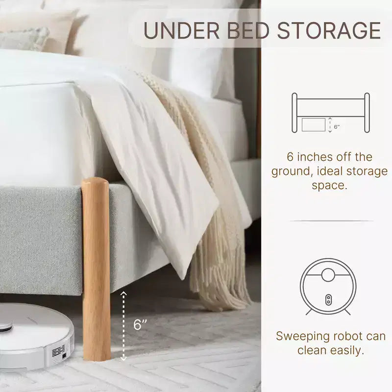 Base de cama de plataforma de madera totalmente tapizada