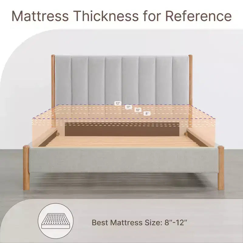 Base de cama de plataforma de madera totalmente tapizada