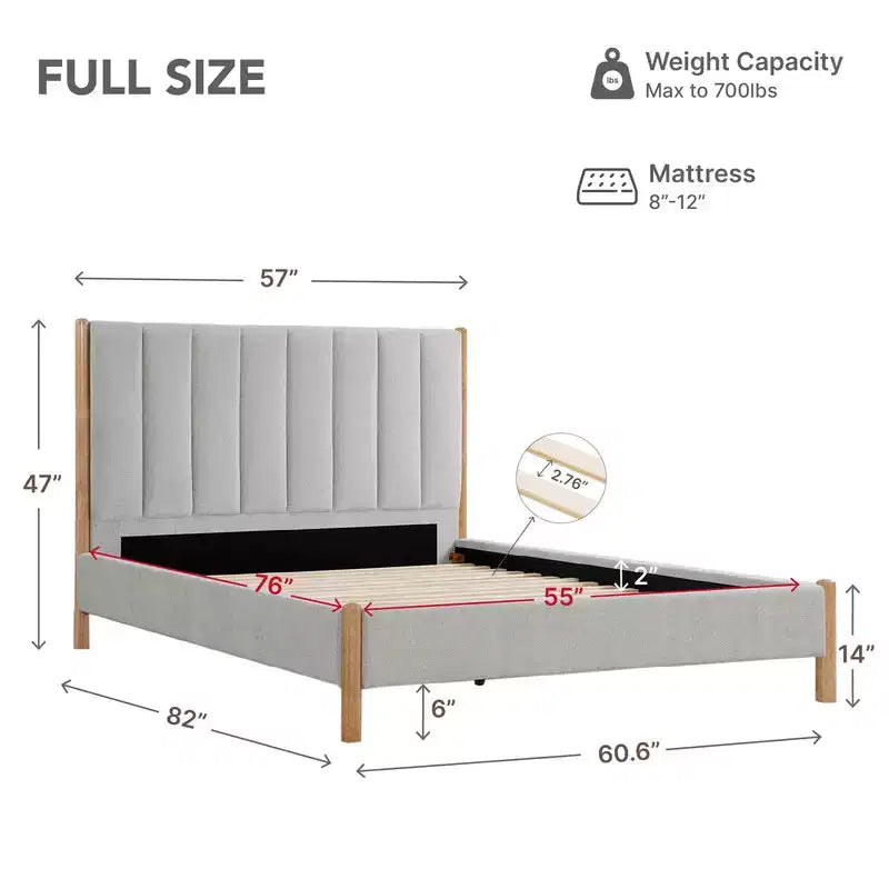 Base de cama de plataforma de madera totalmente tapizada
