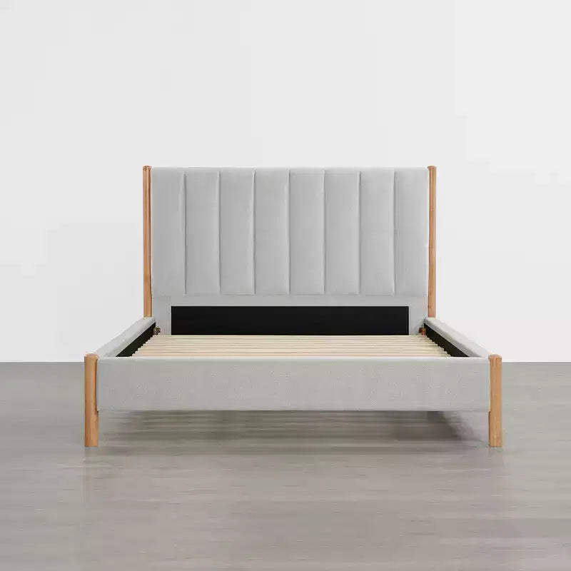 Base de cama de plataforma de madera totalmente tapizada